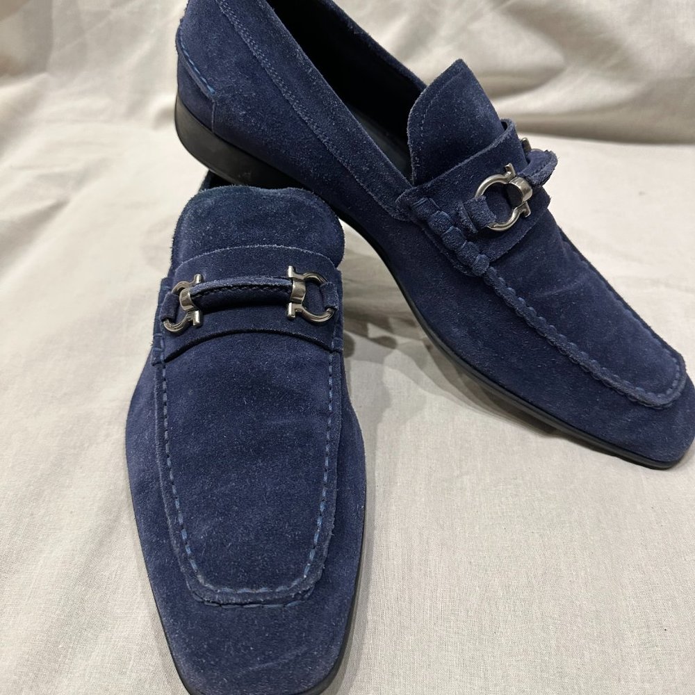 Salvatore Ferragamo blue suede loafers